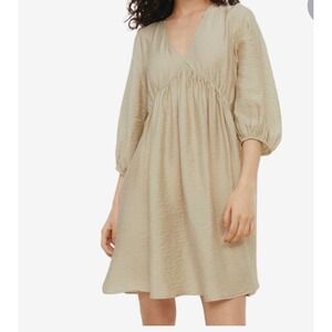 H&M Conscious LivaEco Viscose Crinkle Babydoll Dress Beige Sage XXL New